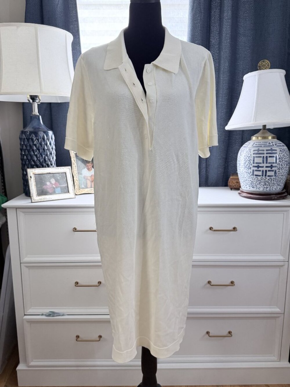 Pomander Place Women's Cream Ivory Short Sleeve Polo Sweater Dress Size XXL